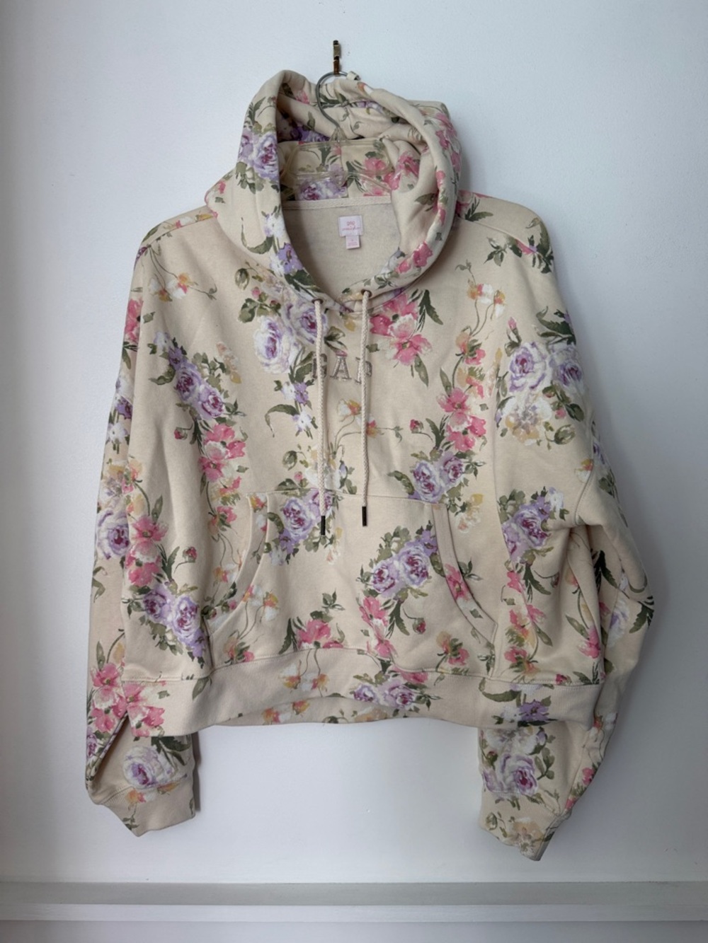 LoveShackFancy GapCream Floral Hooded Sweatshirt with Pink & Lavender Blooms